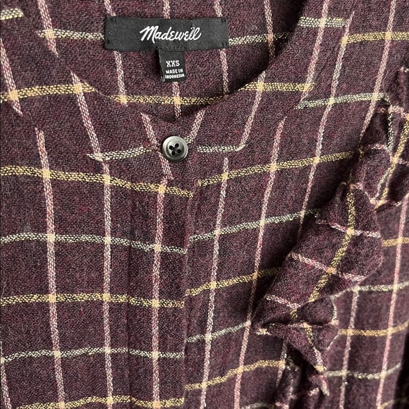 Madewell Purple Plaid Metallic Ruffle Button Down Blouse Size XXS - Picture 4 of 6